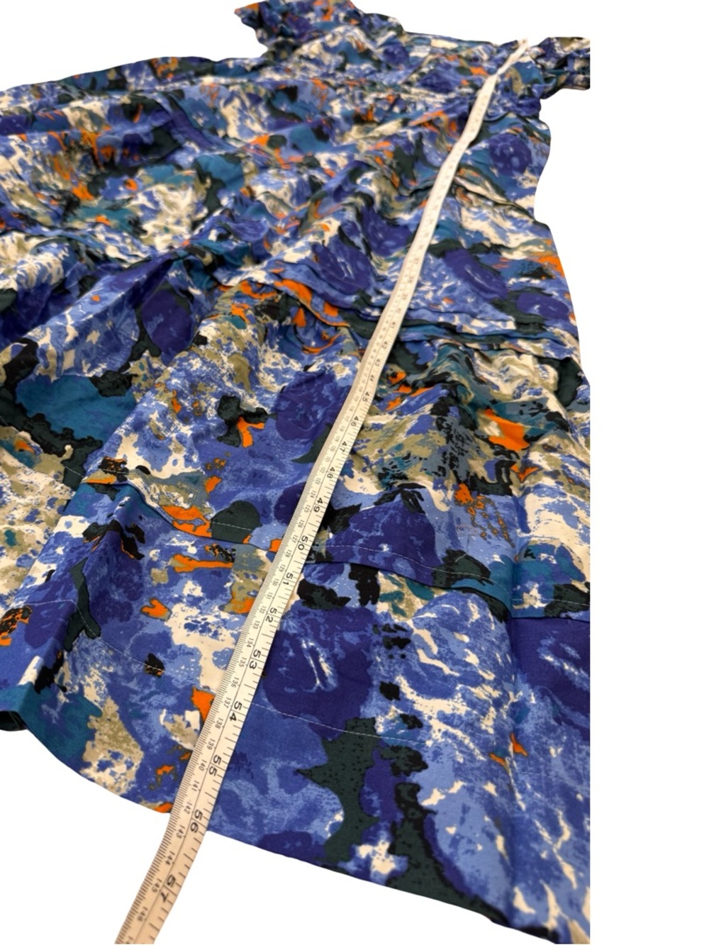 Anthropologie Blue Floral Maxi Dress with Orange & Cream Accents - Picture 9 of 11